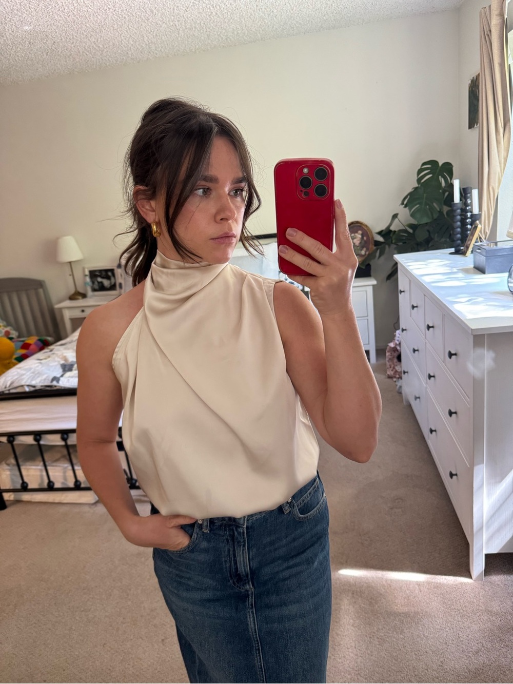 Sleeveless High-Neck Cream Top